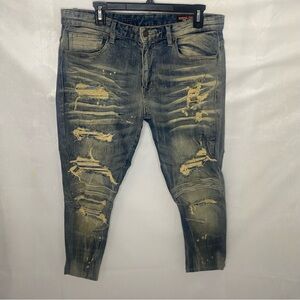 Smoke Rise Mens 34x32 Distressed Denim Jeans Ripped Skinny Leg Blue Streetwear